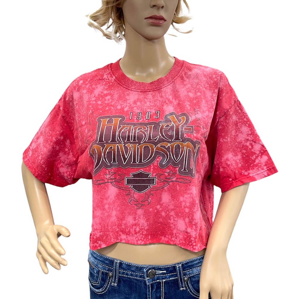HARLEY-DAVIDSON Custom Upcycled Red Tie Dye Women’s Crop Top Size Large